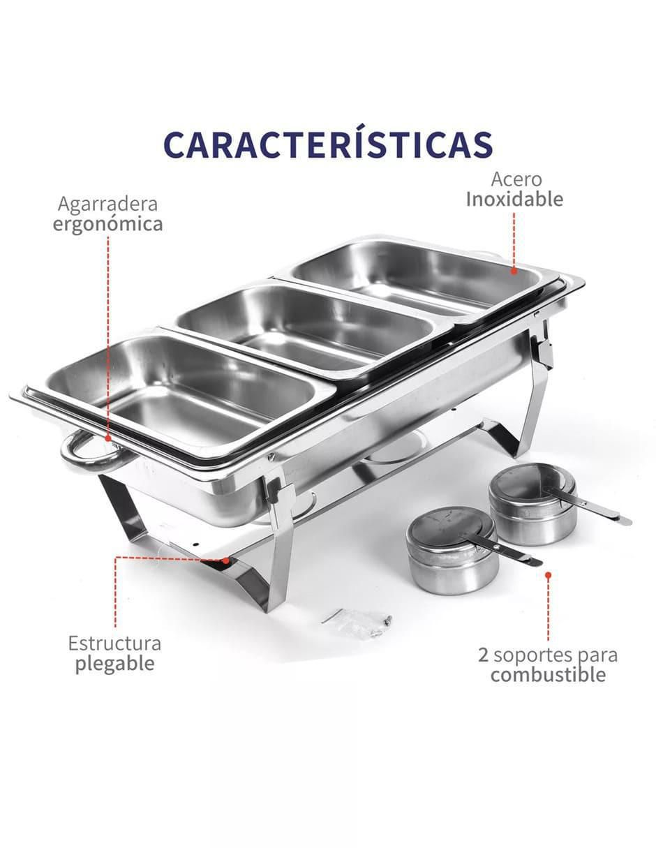 Chafer bufetera de acero inoxidable 3 compartimentos