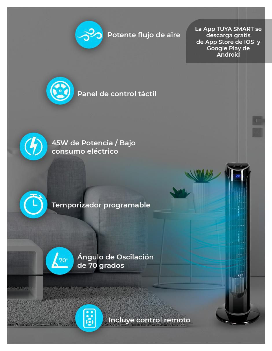Ventilador de torre con control remoto 3 velocidades