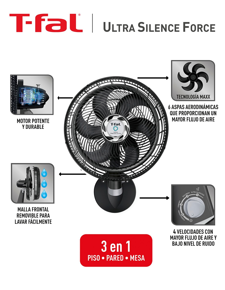 Ventilador 3 en 1 T-Fal 4 velocidades