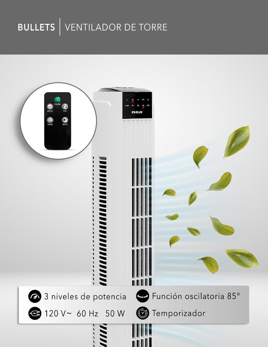 Ventilador de torre Rca con control remoto 3 velocidades