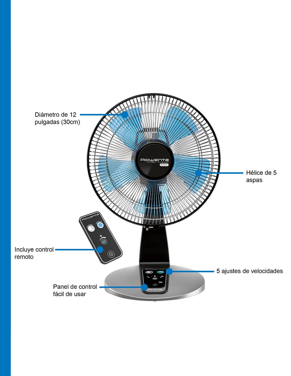 Ventilador de pedestal Rowenta con control remoto 5 velocidades