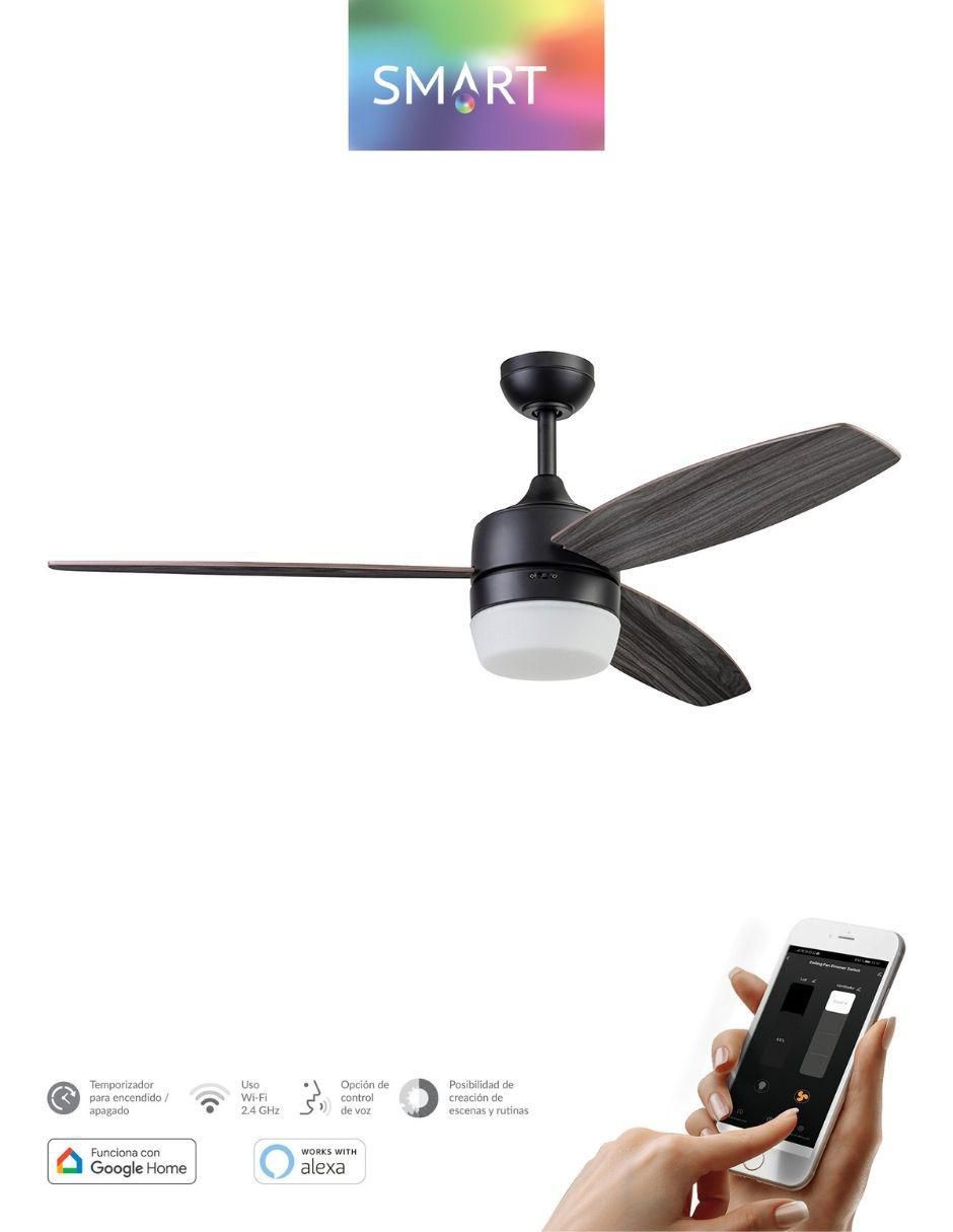 Ventilador de techo smart con control remoto 3 velocidades 5
