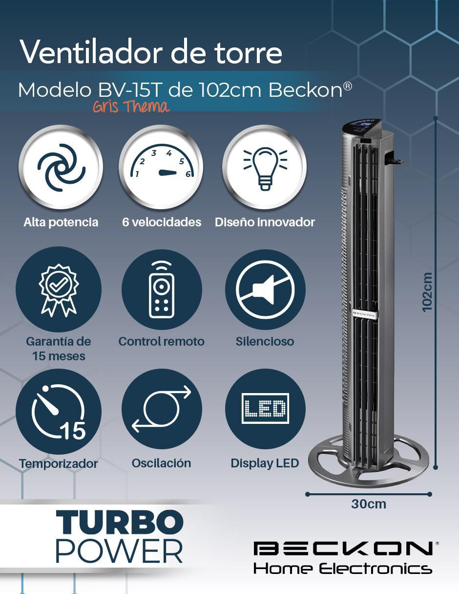 Ventilador de torre con control remoto 6 velocidades 8