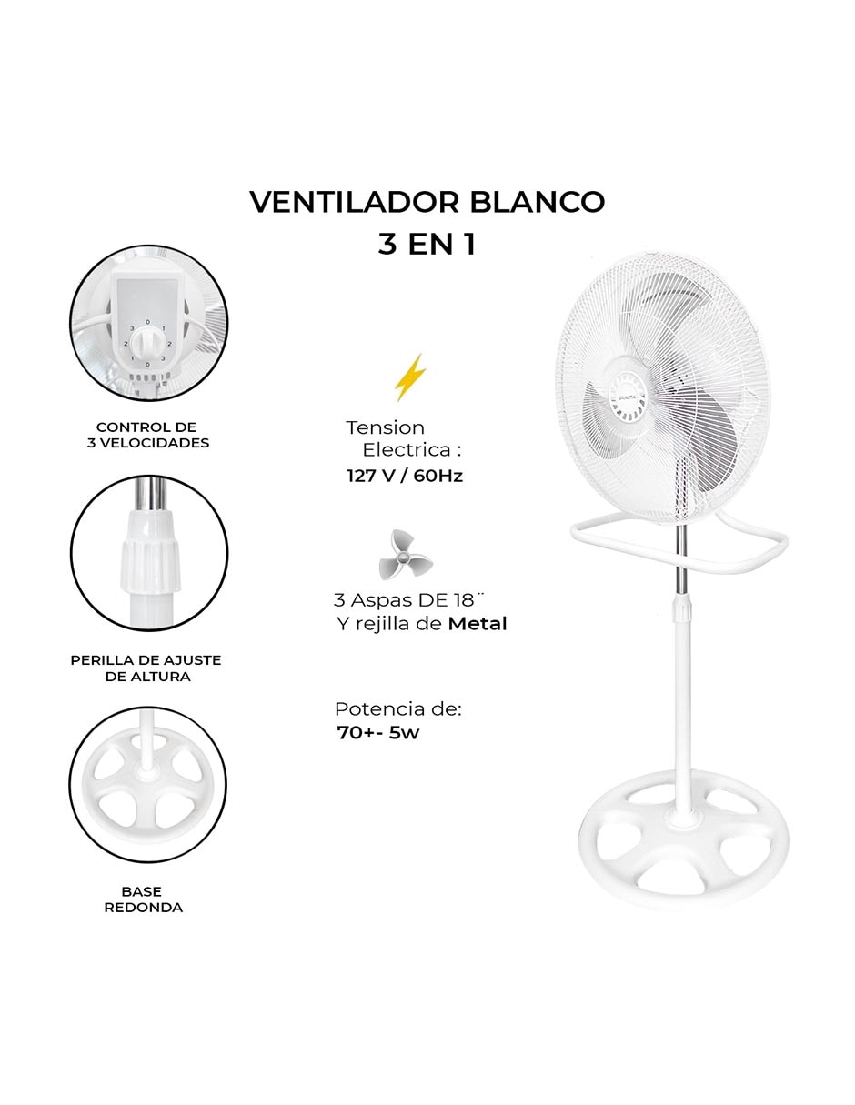 Ventilador 3 en 1 Gravita 3 velocidades