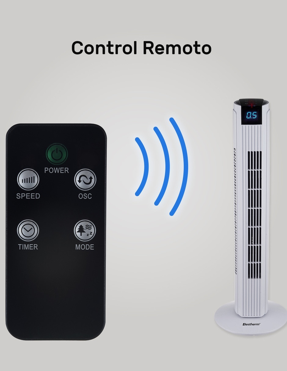 Ventilador de torre con control remoto 3 velocidades 10