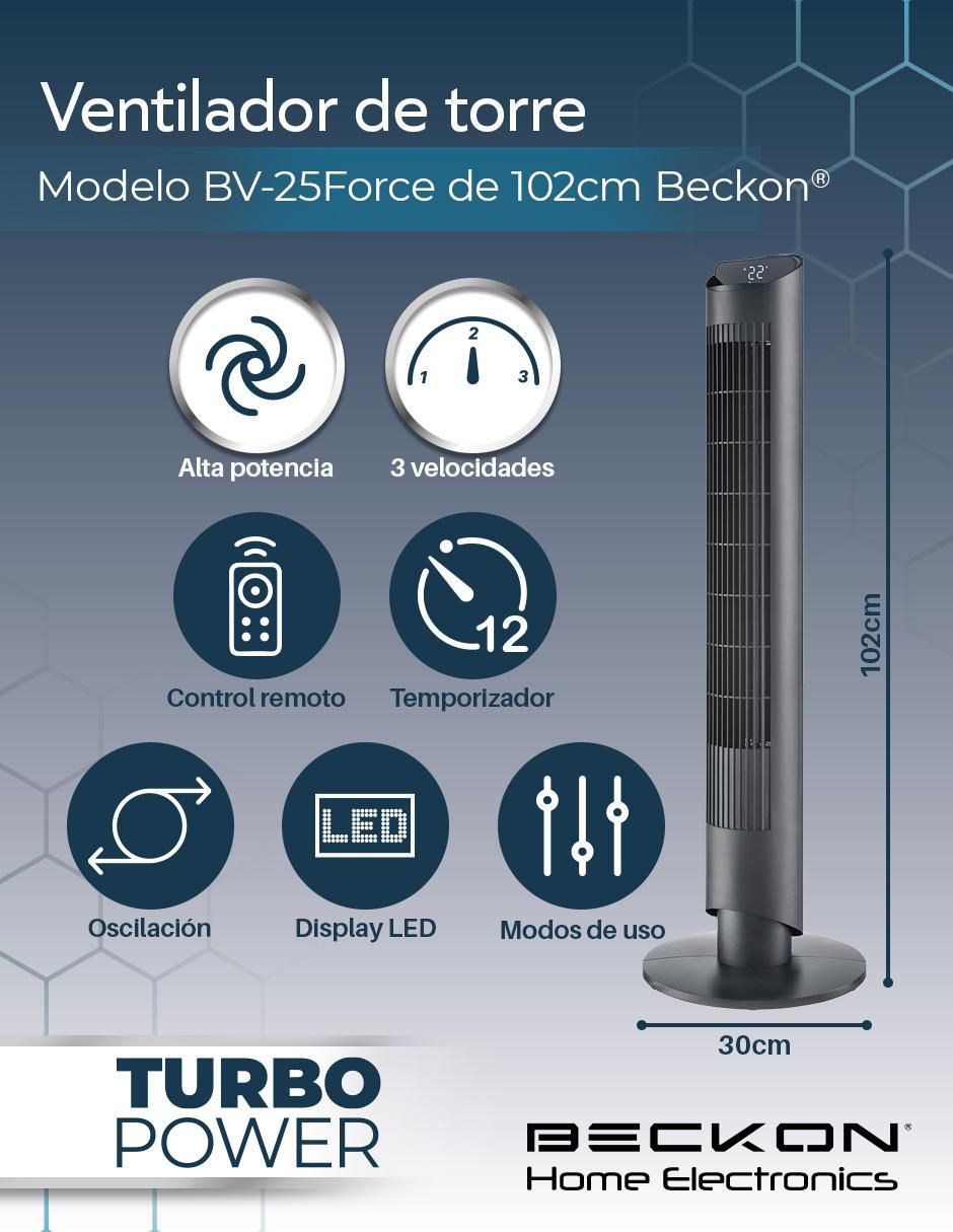 Ventilador de torre con control remoto 3 velocidades 8