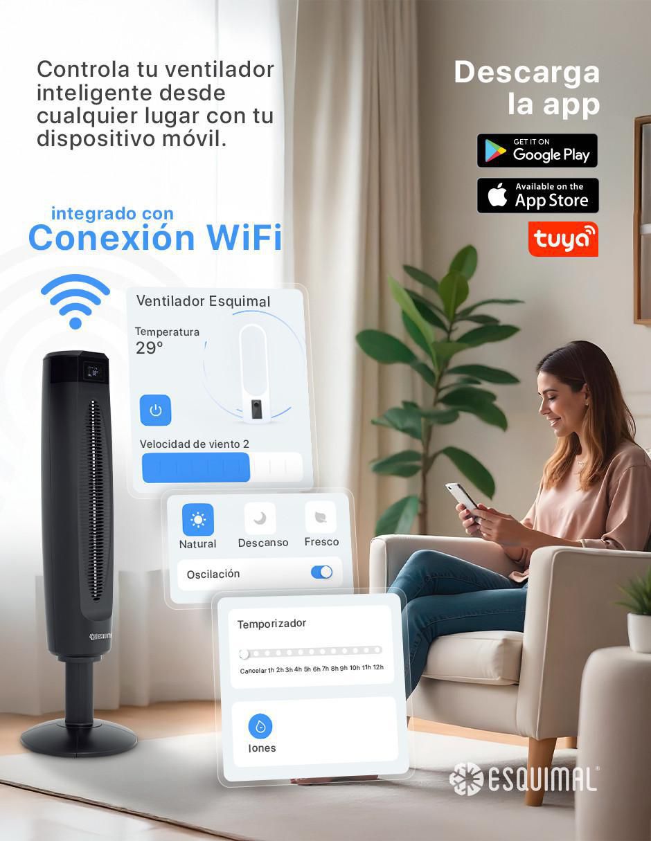 Ventilador de torre Esquimal con control remoto 3 velocidades