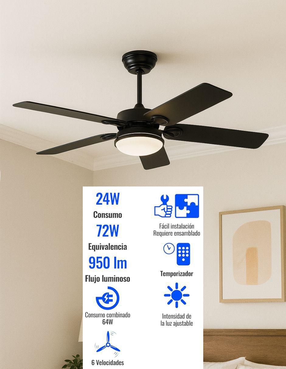Ventilador de techo con control remoto 6 velocidades