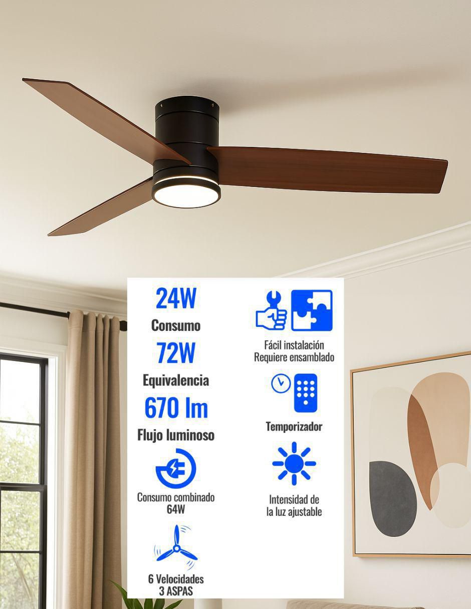 Ventilador de techo con control remoto 6 velocidades