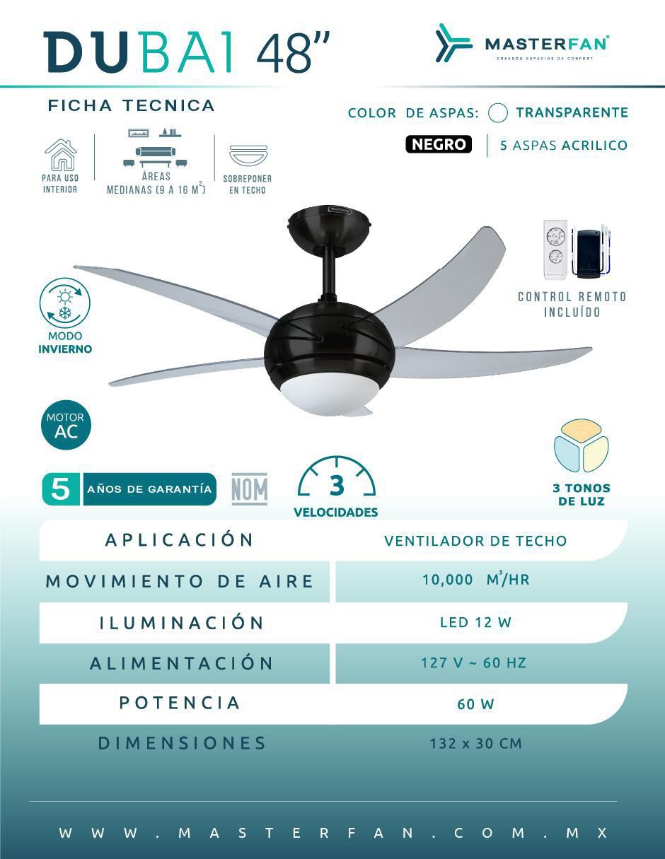Ventilador de techo con control remoto 3 velocidades
