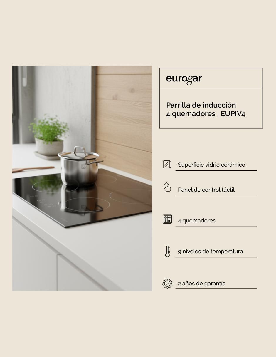 Parrilla de inducción Avera EUPIV4 de vidrio templado
