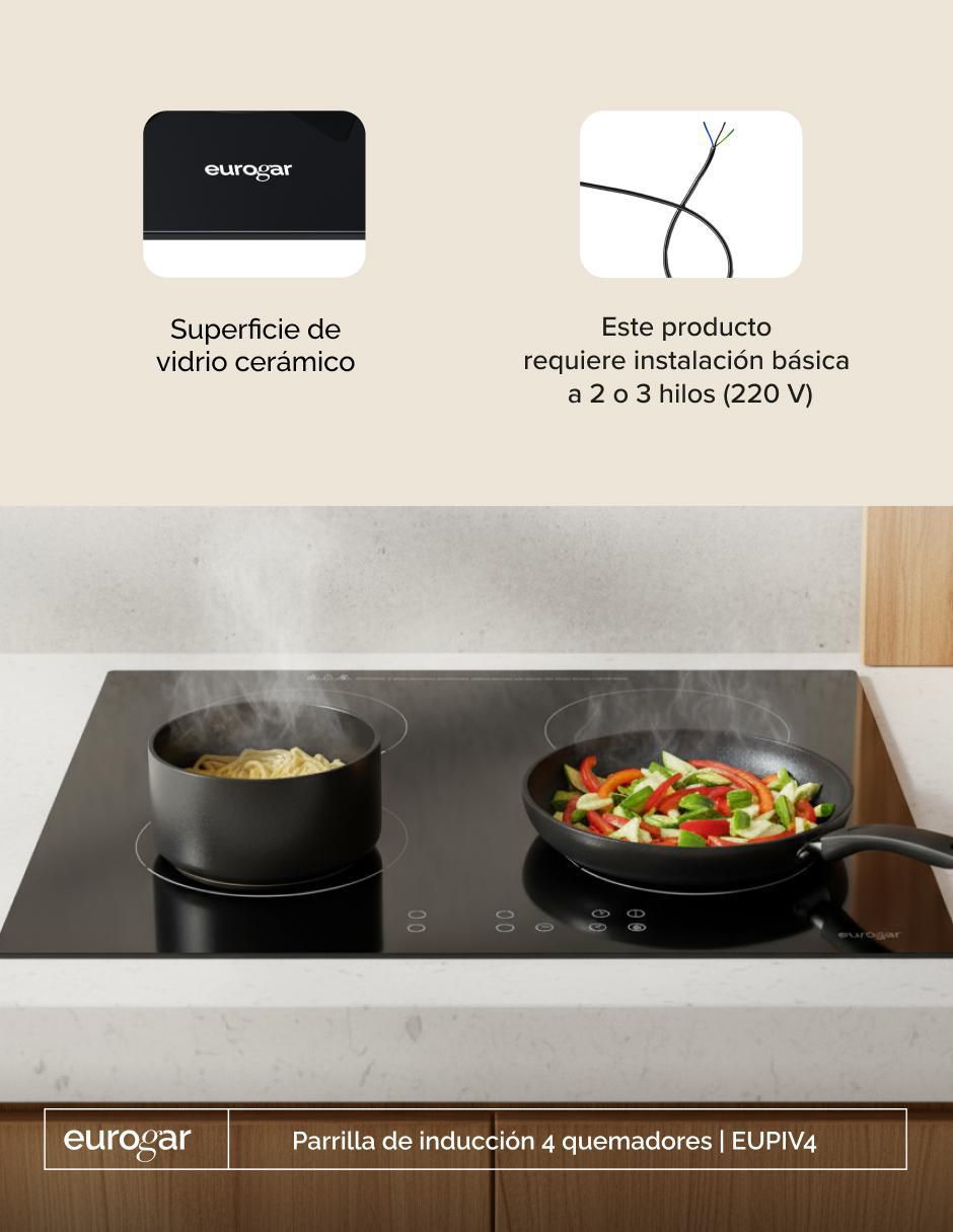 Parrilla de inducción Avera EUPIV4 de vidrio templado