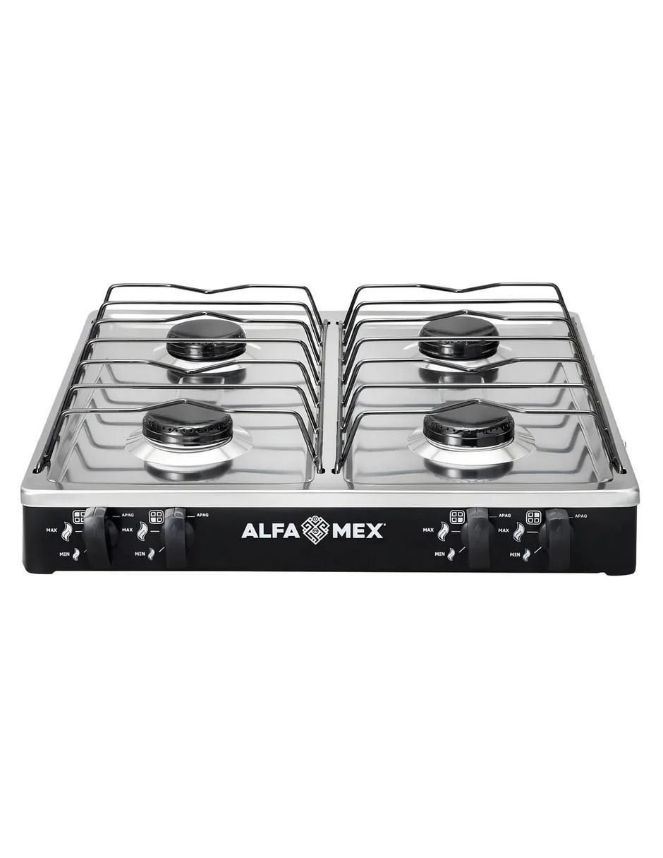Parrilla de gas Alfamex 312-4-negro de acero inoxidable