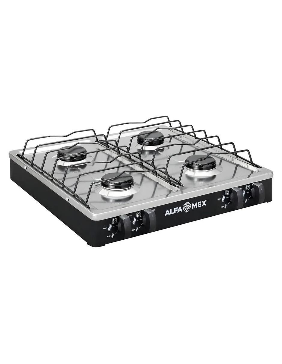 Parrilla de gas Alfamex 312-4-negro de acero inoxidable
