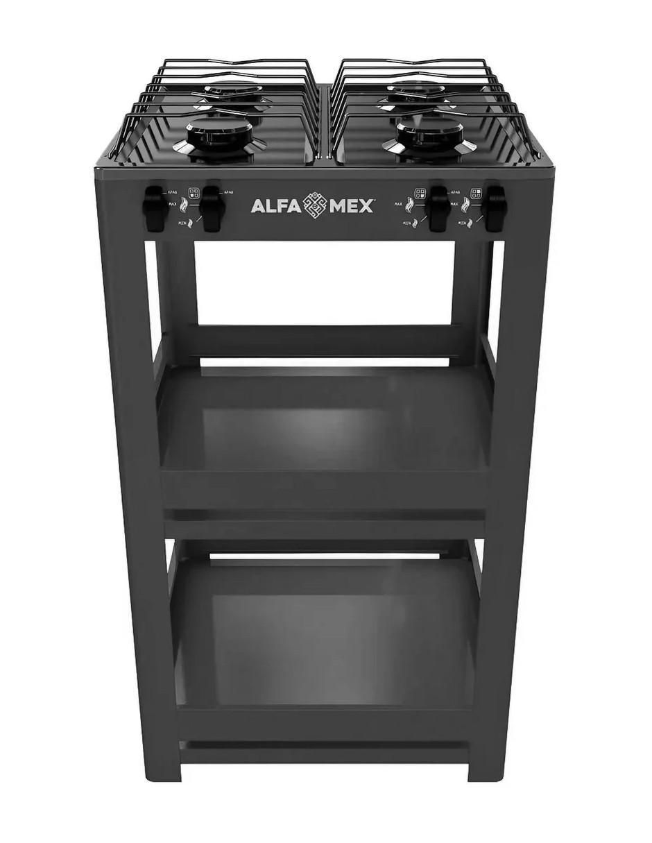 Parrilla de gas Alfamex 711-4-negro de acero inoxidable