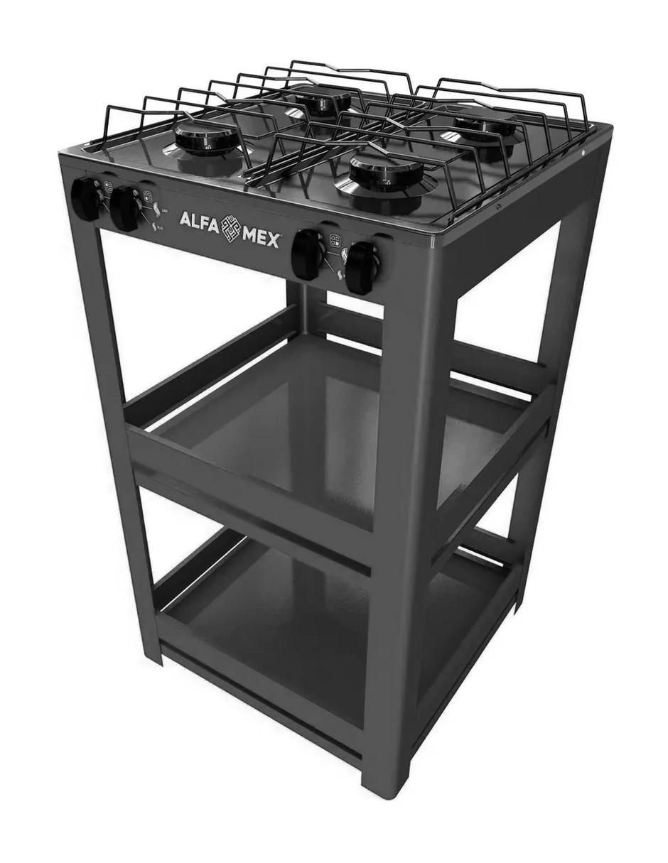 Parrilla de gas Alfamex 711-4-negro de acero inoxidable