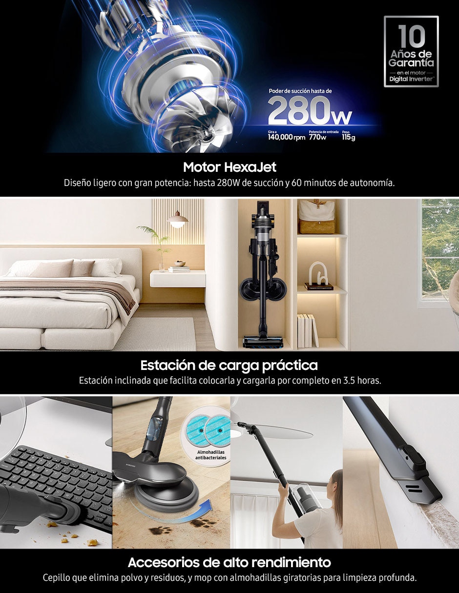 Aspiradora ciclónica Samsung Bespoke VS70H28GHC/AX 1 litro