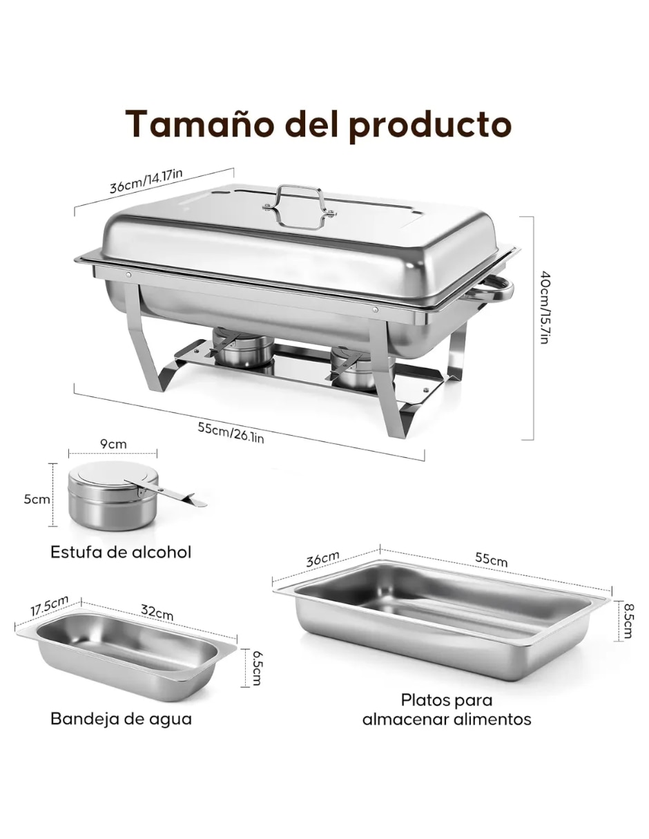 Chafer bufetera de acero inoxidable 3 compartimentos 5