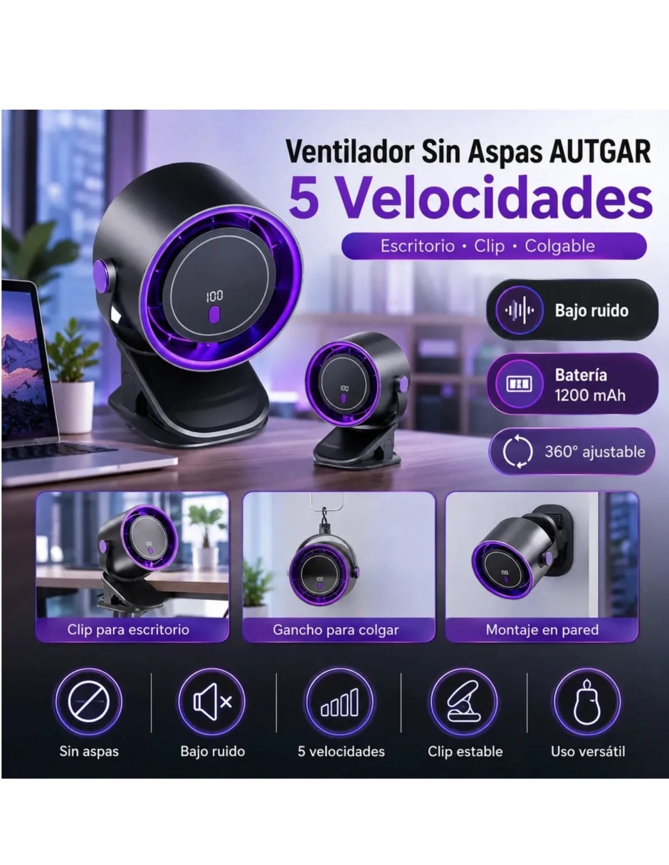 Ventilador de escritorio control remoto 5 velocidades 3