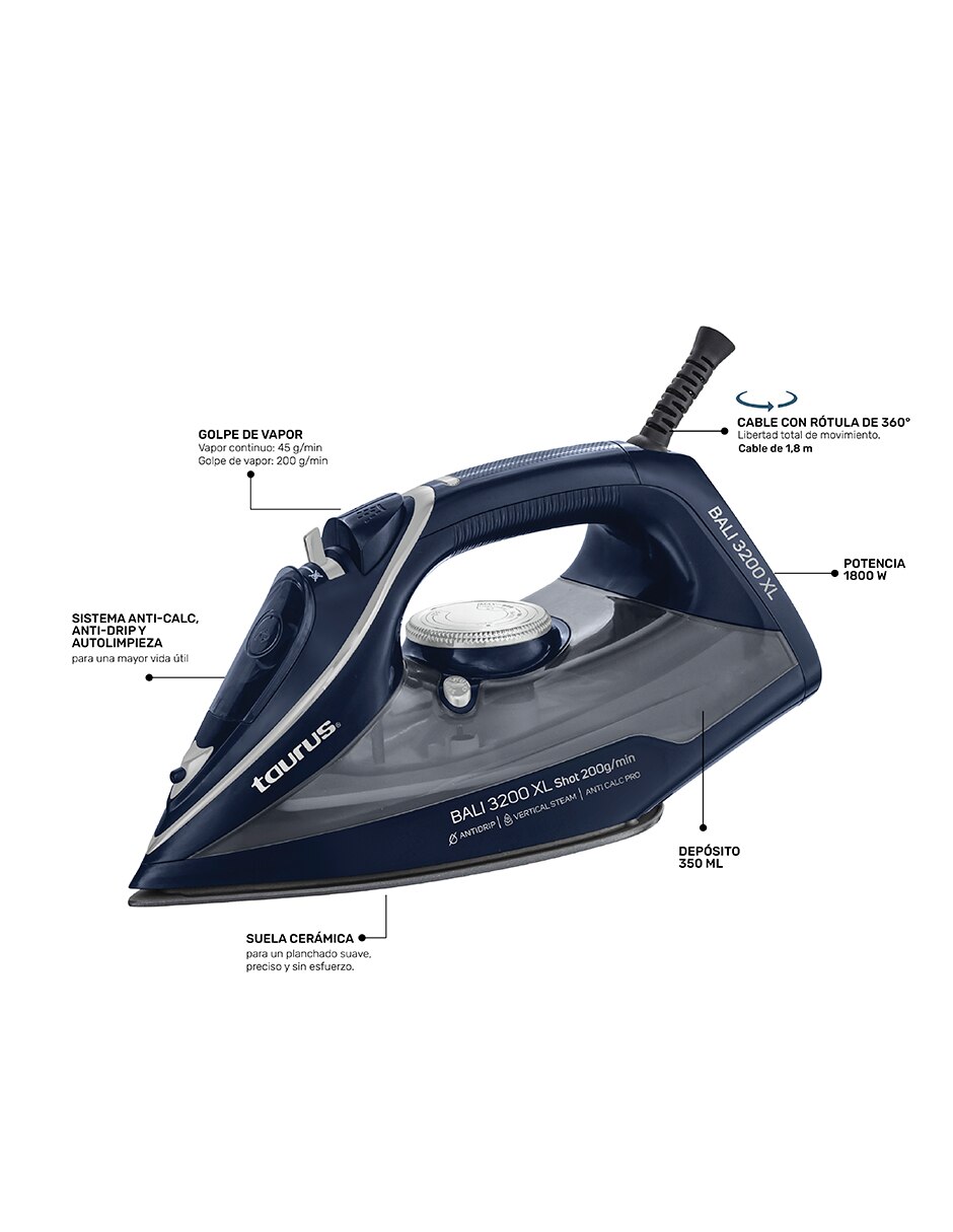 Plancha planchas de vapor bali 3200 xl suela cerámica 8