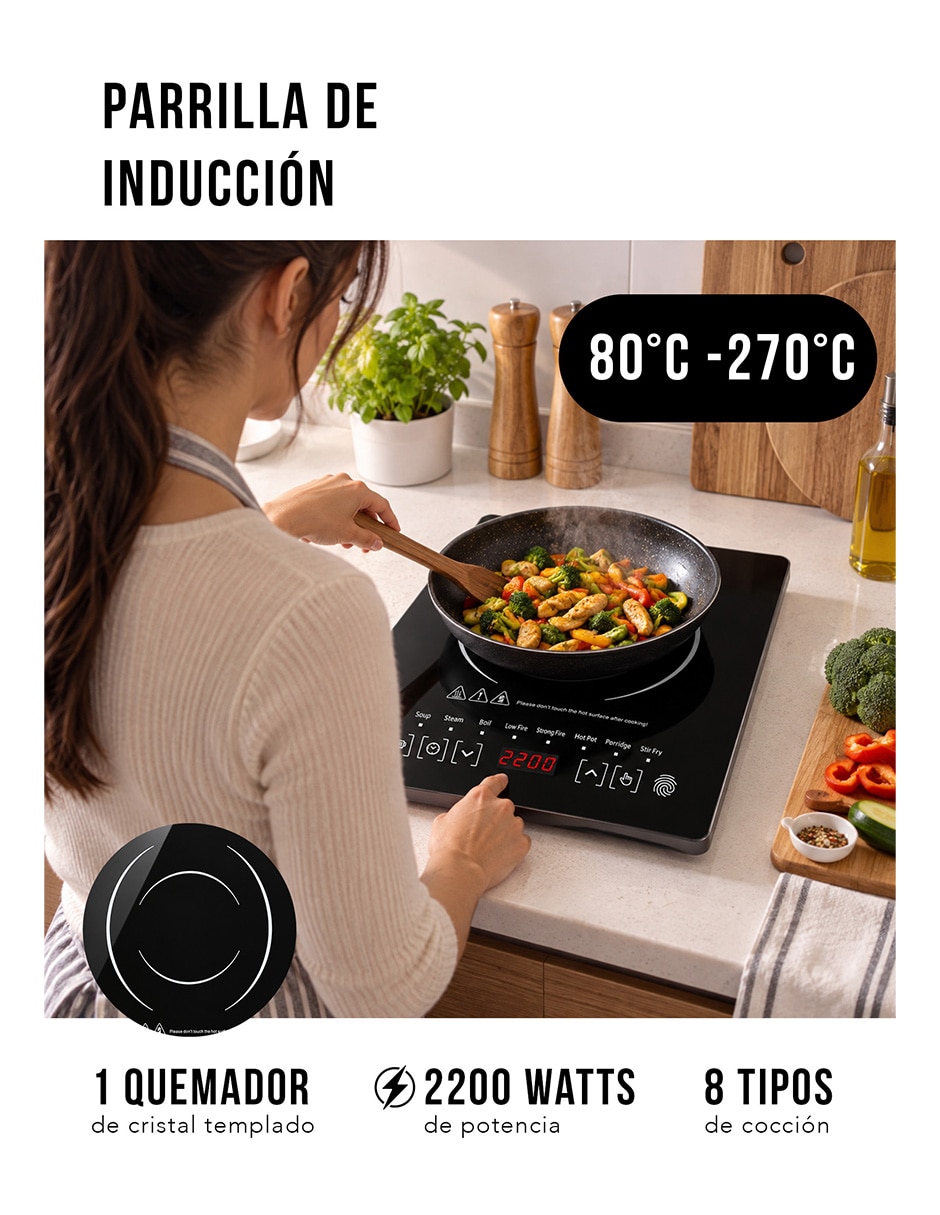 Parrilla de inducción EL014 de Cristal templado