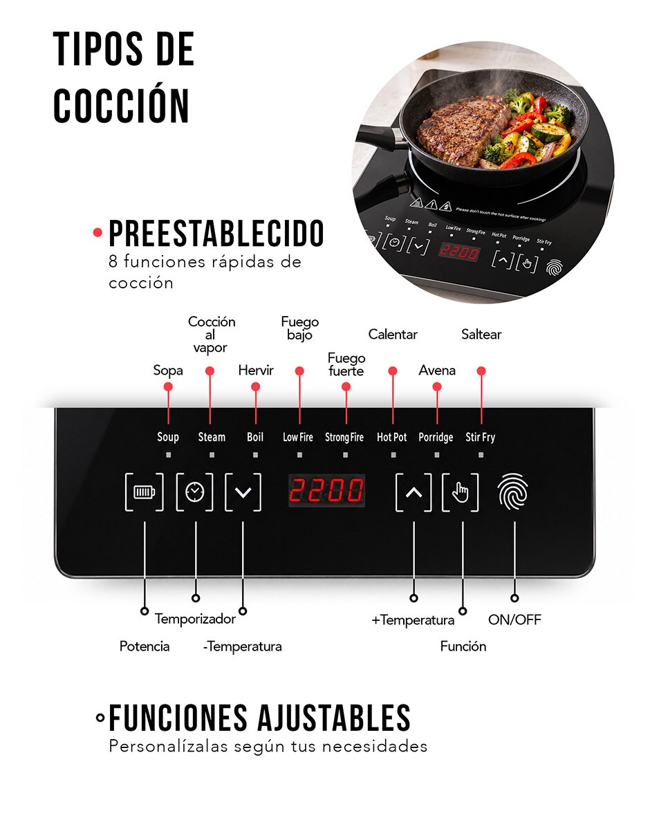 Parrilla de inducción EL014 de Cristal templado