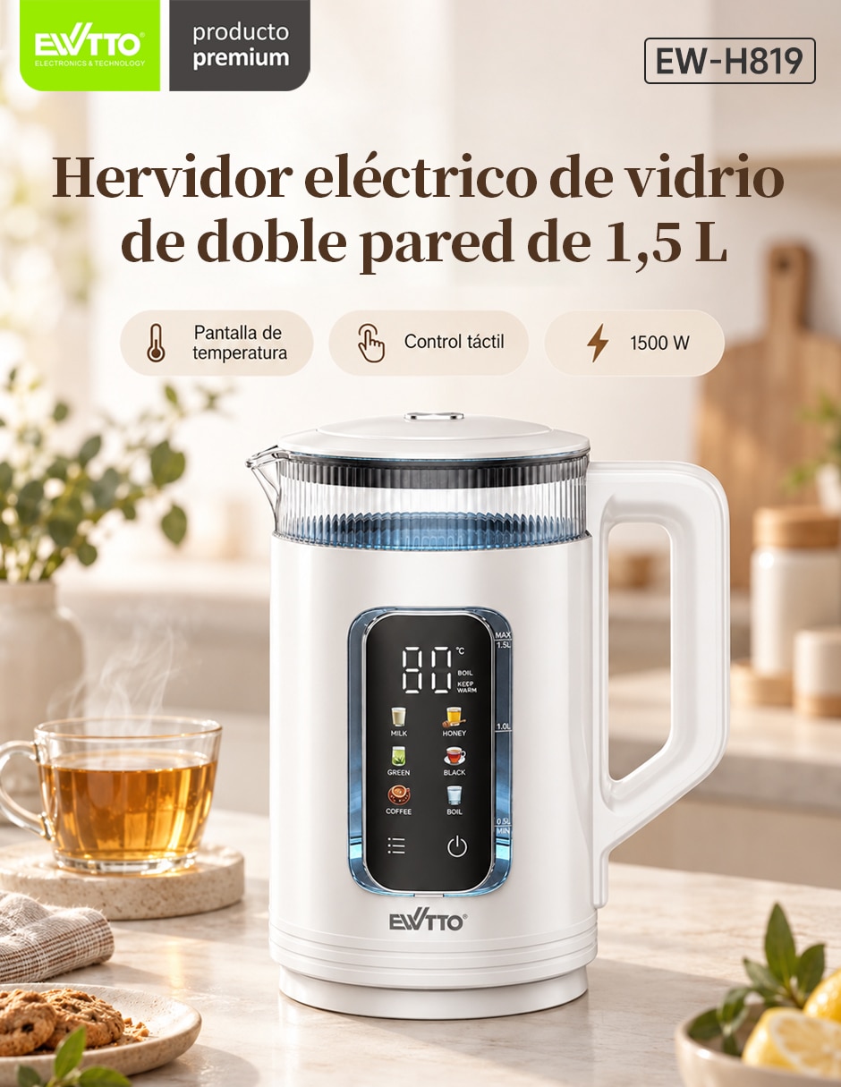 Tetera eléctrica de vidrio y plástico 2