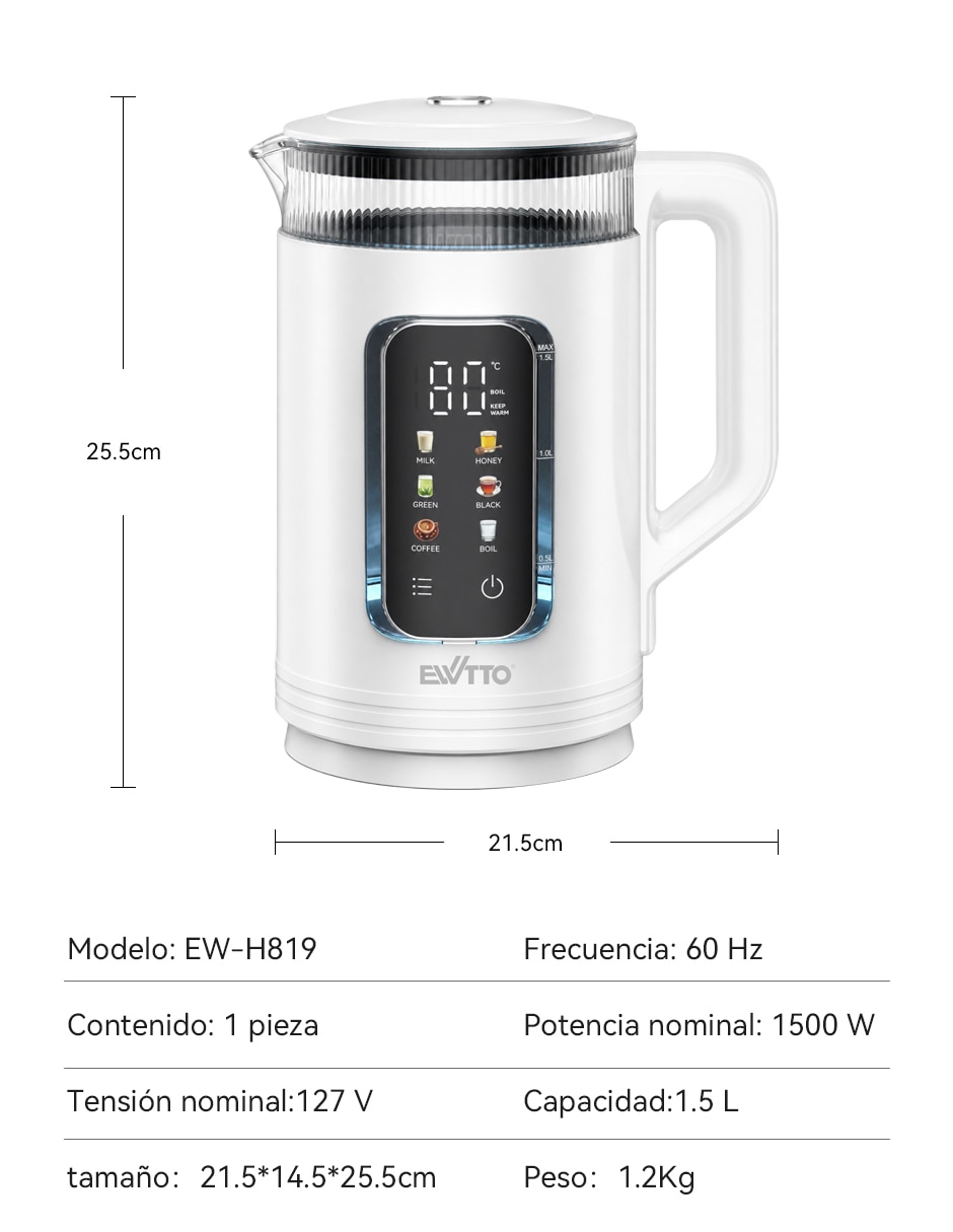 Tetera eléctrica de vidrio y plástico 11