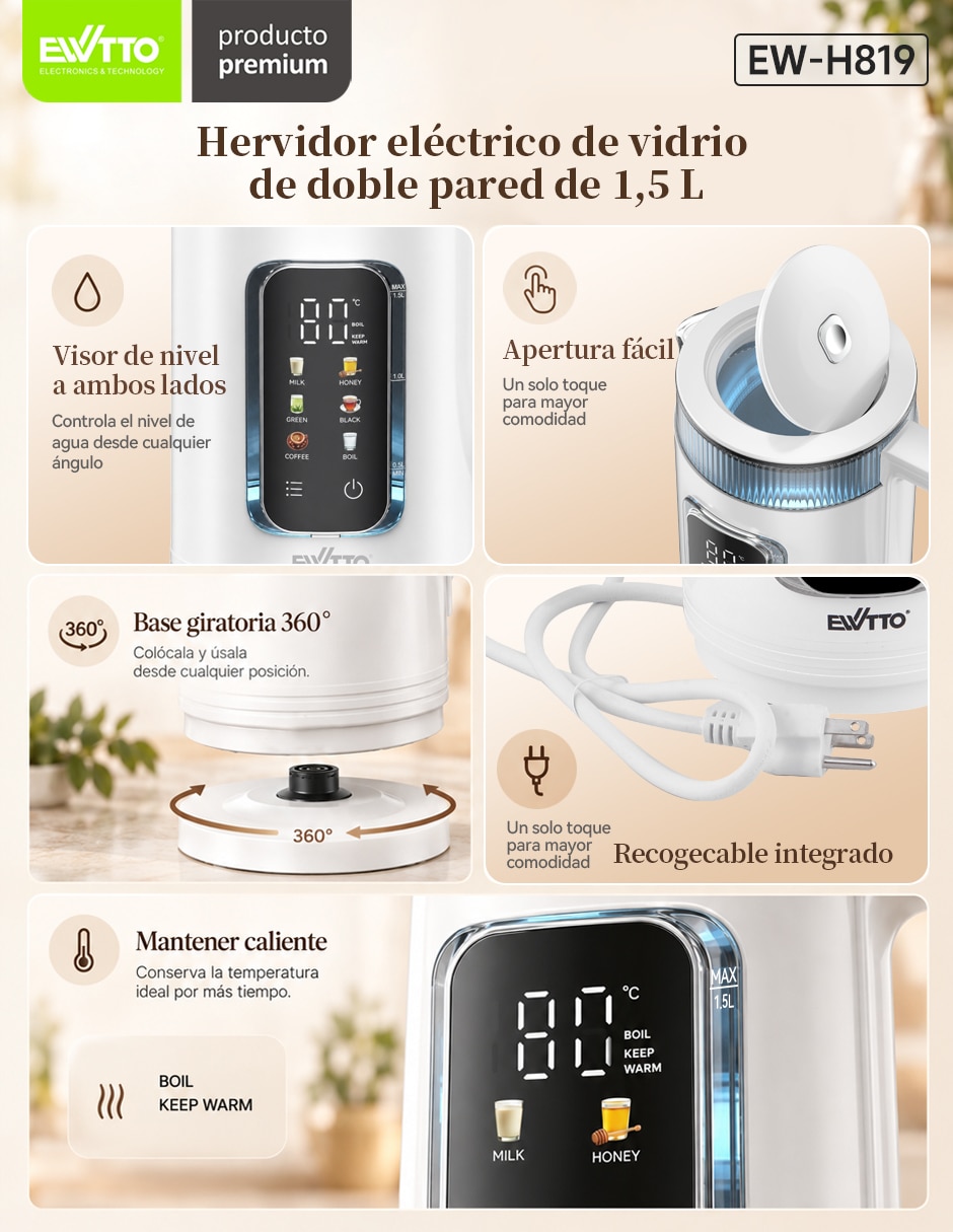 Tetera eléctrica de vidrio y plástico 3