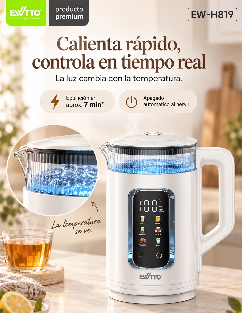 Tetera eléctrica de vidrio y plástico 5