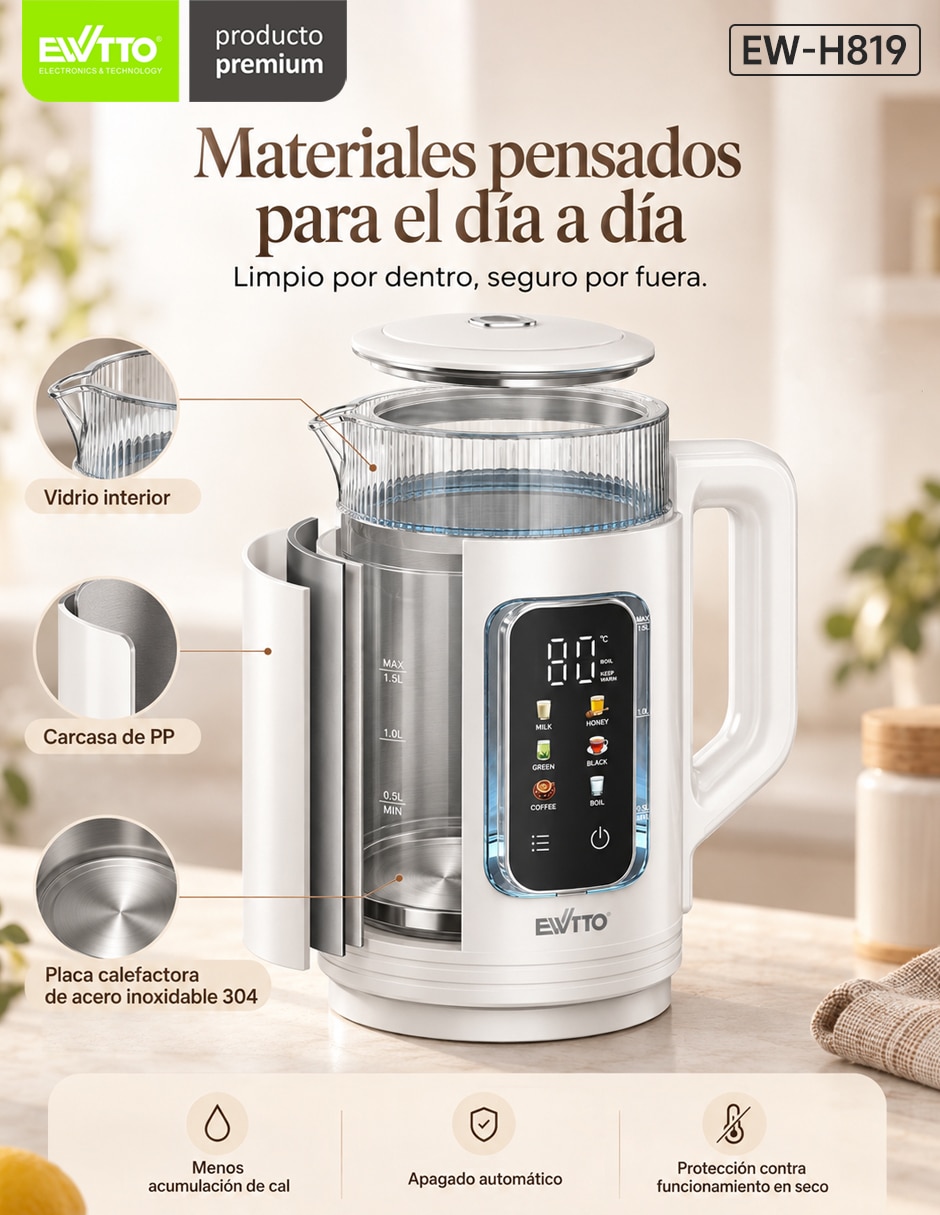 Tetera eléctrica de vidrio y plástico 6