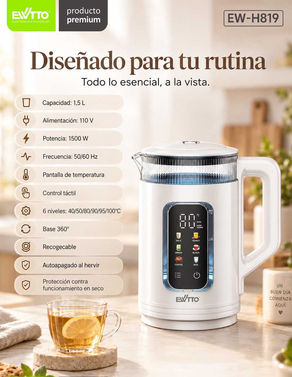 Tetera eléctrica de vidrio y plástico 8