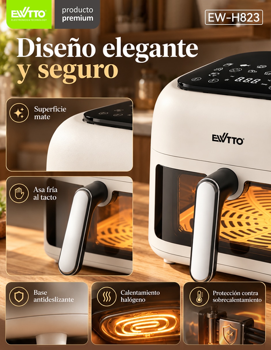 Freidora de aire con compartimento único 6.5 l ew-h823 5