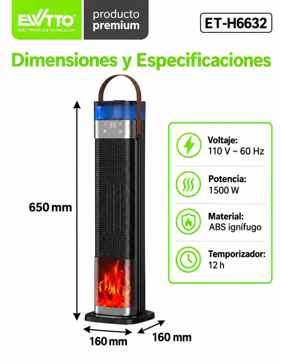 Calefactor torre torre eléctrico de 120 v - 127 v 12